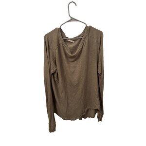 We The Free-Free People olive green distressed long sleeve knit top size M (over